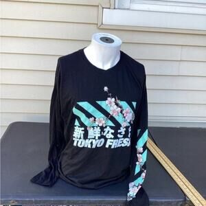 ~ Men's Fresh Laundry Black Graphic Shirt Tokyo Fresh Long Sleeve Size XL New